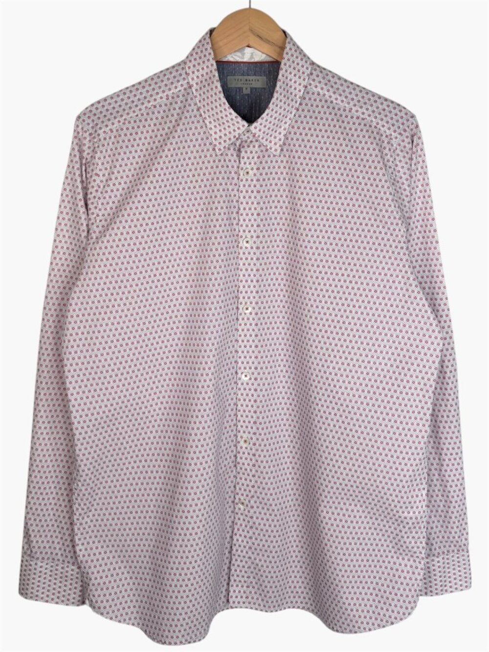 TED BAKER LONDON Mocojum Cotton Button Down Shirt - Red/Blue/White - Size 5/XL